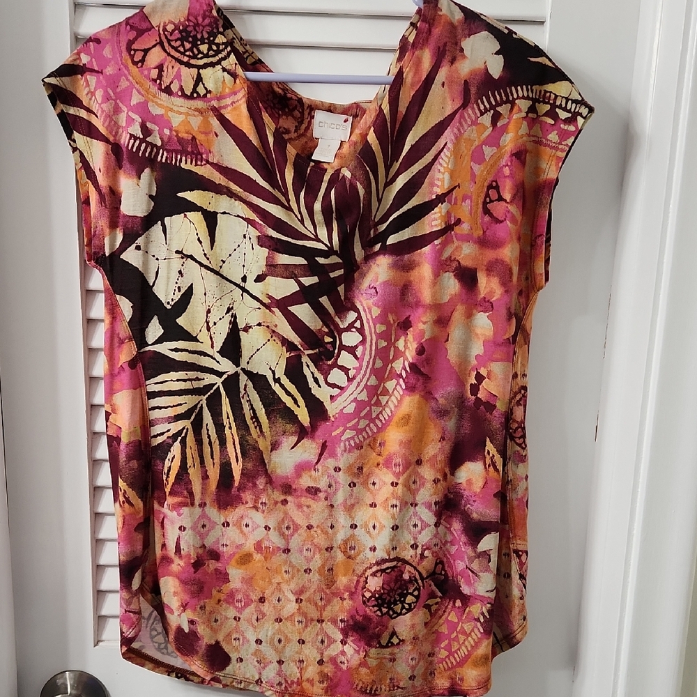 Chico's Tropical Pink and Black Blouse